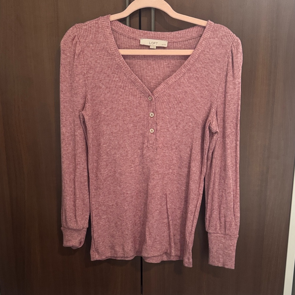 LOFT Long Sleeve Pink Henley Top